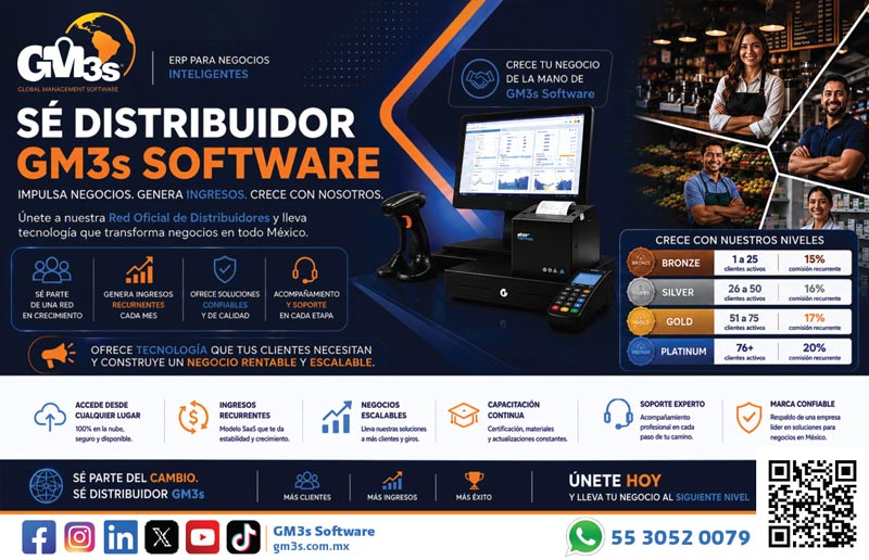 Material visual con beneficios y comisiones del programa de distribuidores GM3s